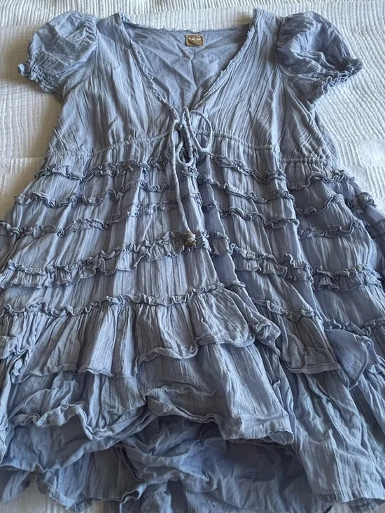 Free People Light Blue Darcy Ruffled Mini Dress - M - Picture 11 of 12